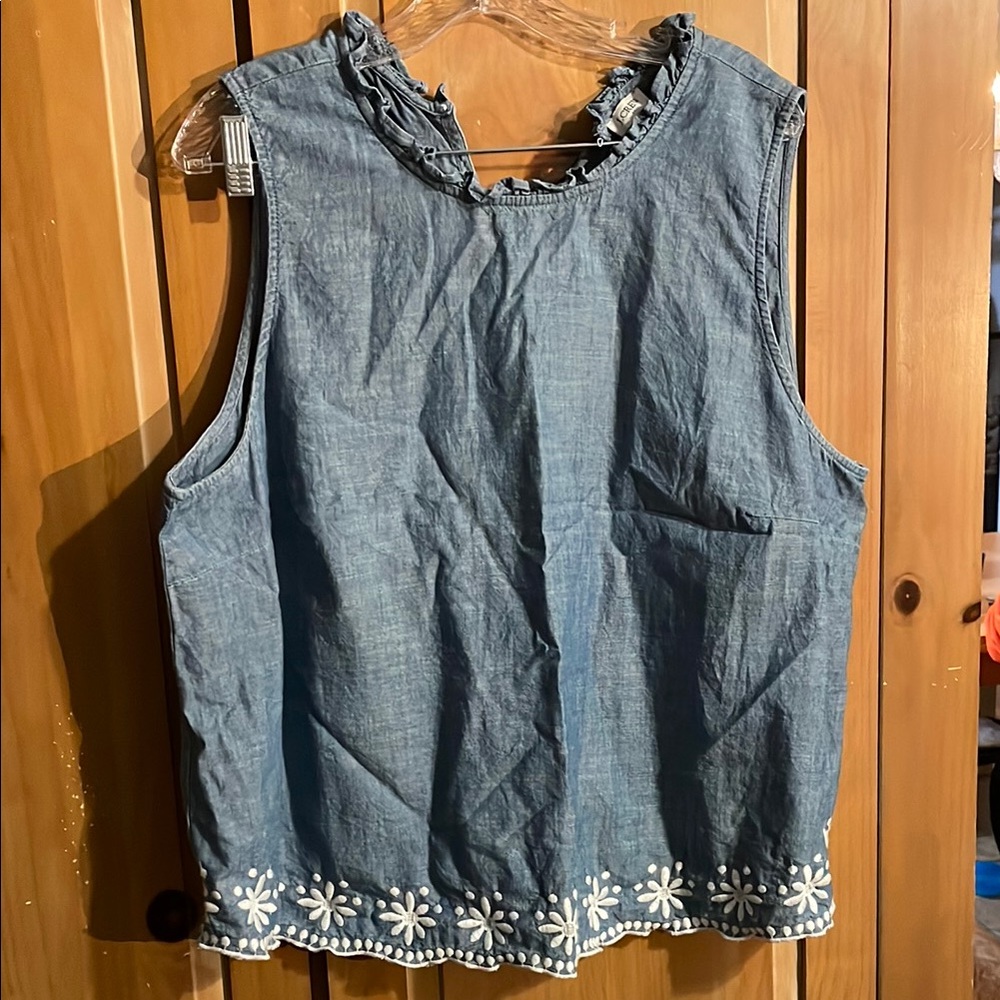 J. Crew Blue Embellished Boxy Tank Top